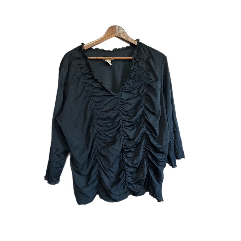 Apostrophe Black Ruched V Neck Long Sleeve Top Plus‎ Size 24W 26W
